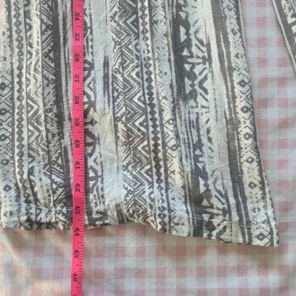 Tribal Print Linen Blend Wide Leg Smocked Waist Palazzo Pants Boho Grey Large - Picture 8 of 9
